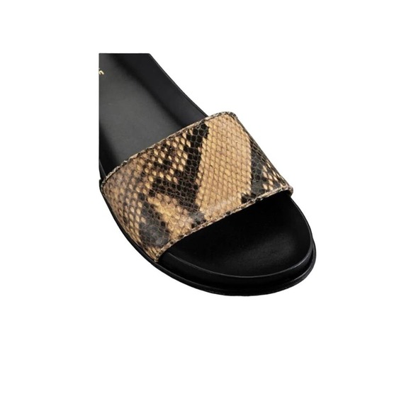 Frame Le Osborne Black Brown Python Embossed Leather Pool Slides size 39.5 / 8.5 - Picture 2 of 11